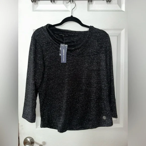 Adrienne Vittadini Sparkle Cowl Neck Black Top NWT Large - Picture 1 of 3